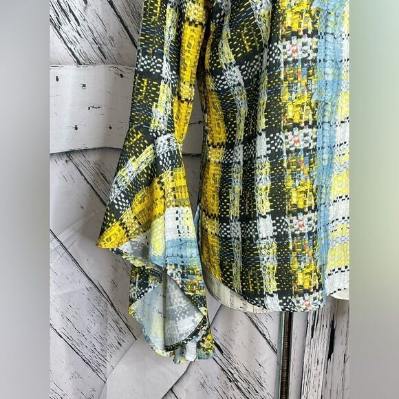 Project Runway V-Neck Trumpet Sleeve Top Woven Print M - Picture 3 of 6